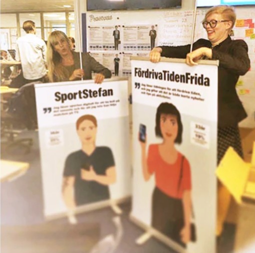 UX-arbete på Expressens utvecklingsavdelning med personas på roll-ups